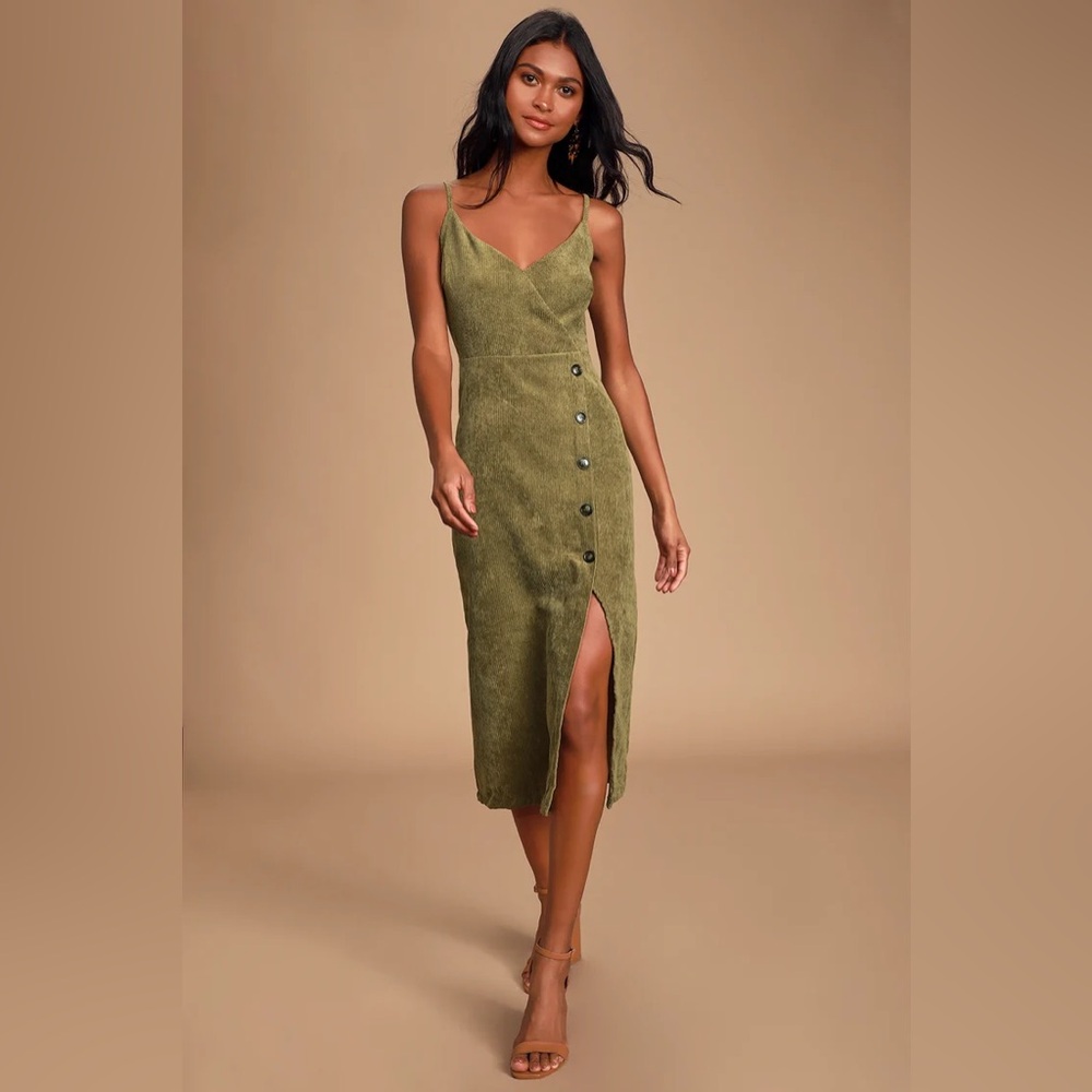 Lulus Olive Green Corduroy Dress